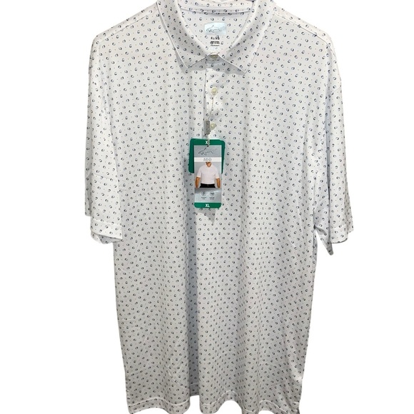 NEW Men's White Patterned Polo Shirt. - Picture 2 of 8